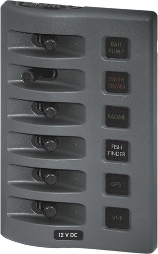 [40140] Schalterpanel mit Sicherung wassergeschützt WD 12VDC Fused 6pos Gray